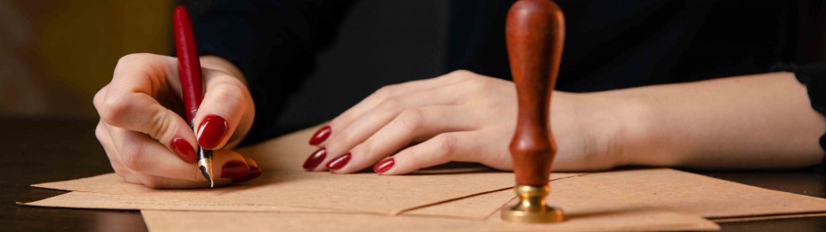 Notary's public pen and stamp on testament and last will. Notary public