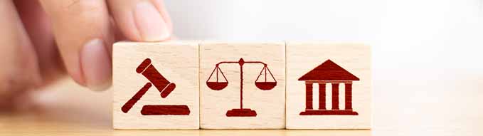 Wooden block cube shape with icon law legal justice