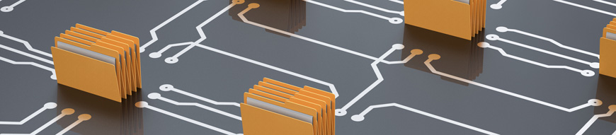 Data storage archive concept with 3d rendering folder connect on circuit board