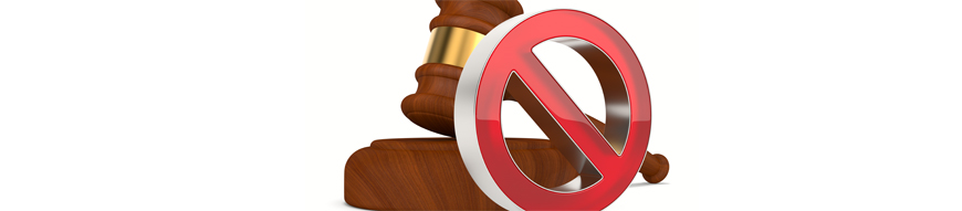 Judge and stop sign gavel on white background. Isolated 3D illustration