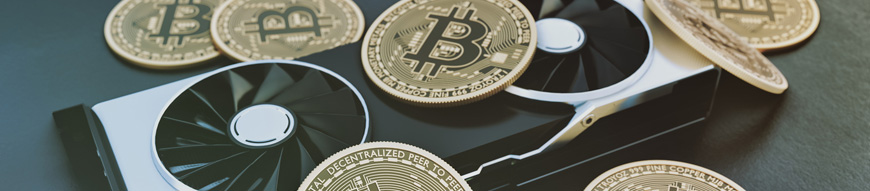 Stack of bitcoin with graphics card