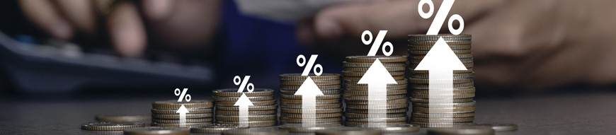 inflation Increased product sales growth basket growth, market or consumer price index concept shopping cart with food increase with arrow graph on the coin inflation VAT