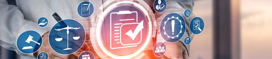 Compliance rule law and regulation graphic interface for business quality policy planning to meet international standard.