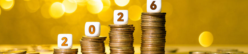New year number 2026 on stack of coins